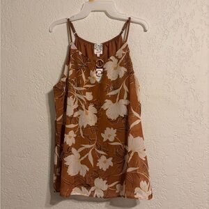 Burnt Orange Floral Top with Gold Detailing